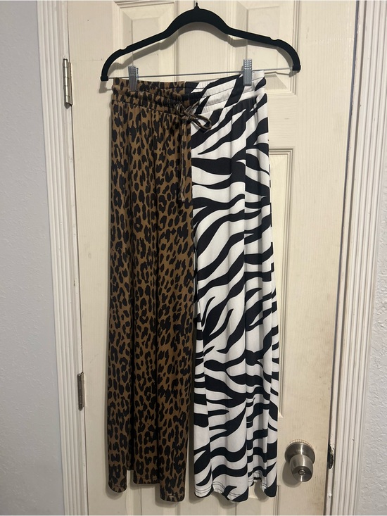 Pants - EMY Ave Leopard & Zebra Print Wide leg pants - Brown/Black & White